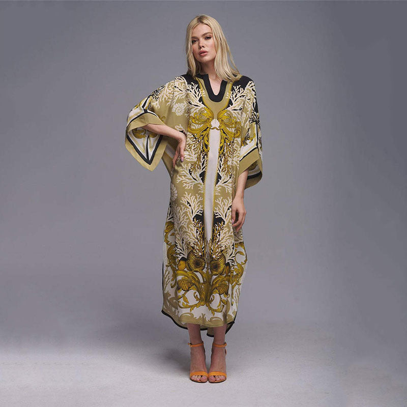 Positioning Printing Ethnic Beach Cover up Loose Robe Sun Protection Shirt Beach Cover Up Bella Mia